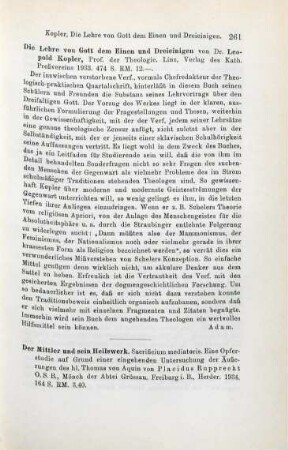 261-263 [Rezension] Rupprecht, Placidus, Der Mittler und sein Heilswerk