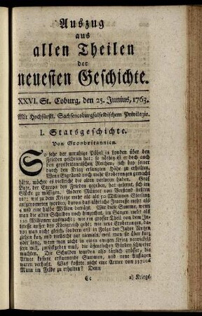 XXVI. Stück. Coburg, den 25. Junius, 1763.