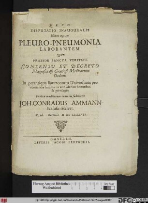 Disputatio Inauguralis sistens aegrum Pleuro-Pneumonia Laborantem