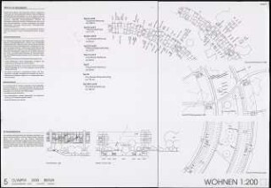 »Olympische Feststadt«, Olympisches Dorf, Berlin Schinkelwettbewerb 1992: Grundrisse 1:200, Ansicht 1:200, Schnitt 1:200