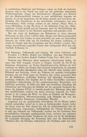 121-122 [Rezension] Winninger, Paul, Volkssprache und Liturgie