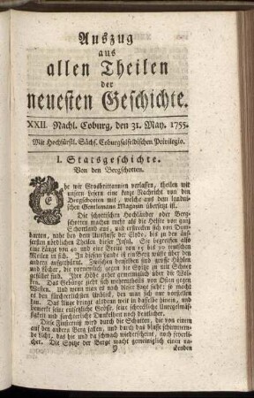 XXII. Nachl. Coburg, den 31. May. 1755.