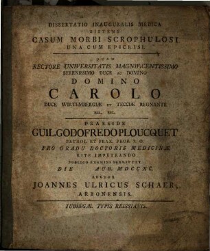 Dissertatio Inauguralis Medica Sistens Casum Morbi Scrophulosi Una Cum Epicrisi