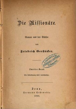 Die Missionäre : Roman aus der Südsee von Friedrich Gerstäcker. 2