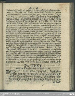 Der Text aus dem Propheten Esaia am VI. Cap.
