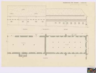 Belgershain (Kreis Grimma): Schäferei. - Schafstall (Straßen-Seiten-Ansicht, Grundriss). - Speicher (Straßen-Seiten-Ansicht, Grundriss)