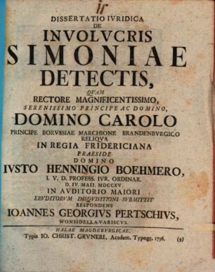 Dissertatio Ivridica De Involvcris Simoniae Detectis
