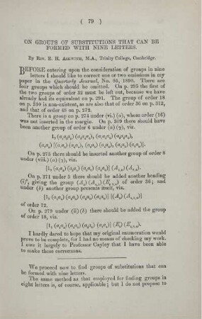 On groups of substitutions that can be formed with nine letters.