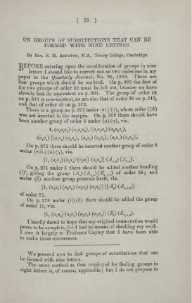 On groups of substitutions that can be formed with nine letters.