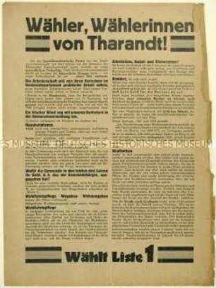 Aufruf der SPD zur Stadtverordnetenwahl von Tharandt 1929