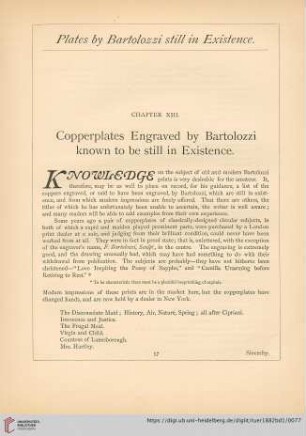 Chapter XIII. Copperplates Engraved by Bartolozzi known to be still in Existence