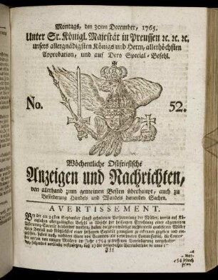 No. 51. Montags, den 30ten December, 1765.