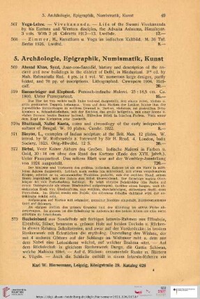 5. Archäologie, Epigraphik, Numismatik, Kunst (Nr. 569 - 633)