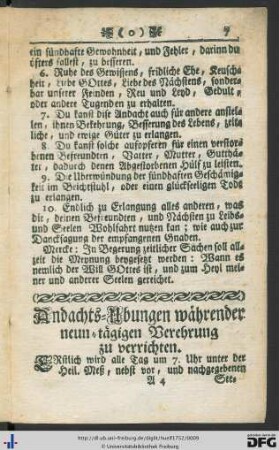 Andachts-Übungen währender neun-tägigen Verehrung zu verrichten.