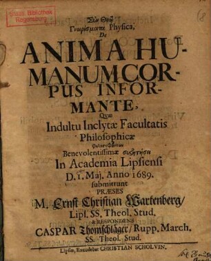 Gnōrismata Physica De Anima Humanum Corpus Informante
