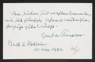 Brief von Gustav Frenssen an Gerhart Hauptmann