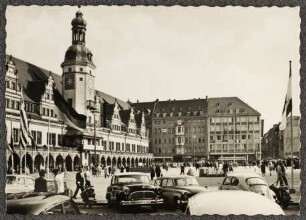 Messestadt Leipzig. Altes Rathaus und Messehaus am Markt