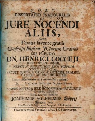 Dissertatio Inauguralis De Jure Nocendi Aliis
