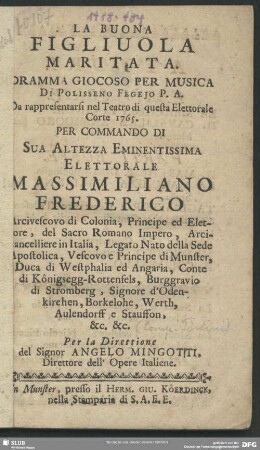 La Buona Figliuola Maritata : Dramma Giocoso Per Musica