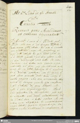 Bl. 640-647. Nel secondo Libro de gli Annali di Cornelio Tacito. (Kap. 1-27.)