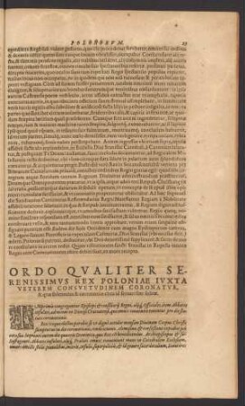 Ordo Qualiter Serenissimus Rex Poloniae Iuxta Veterem Consuetudinem Coronatur, ...