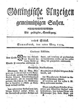 10tes Stück. Sonnabend, den 12ten Merz 1774.