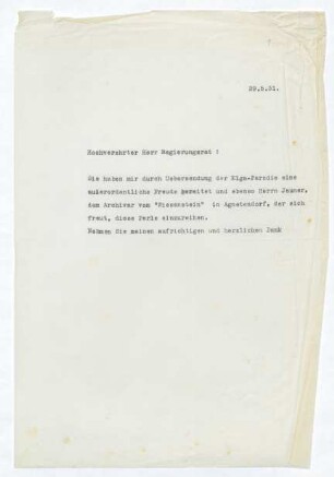 Brief von Gerhart Hauptmann an Carl F. W. Behl