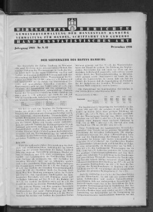 Handelsstatistisches Amt: Wirtschaftsberichte der Verwaltung für Handel, Schiffahrt und Gewerbe der Hansestadt Hamburg, Dezember 1938
