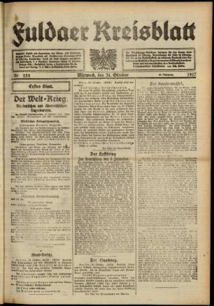 Erste Ausgabe vom Mittwoch, den 31. Oktober 1917.