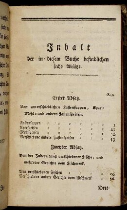 Inhalt der in diesem Buche befindlichen sechs Absätze.