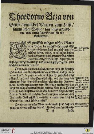 Thodorus Beza von Senff / wünschet [...]