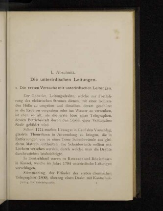 I. Abschnitt. Die unterirdischen Leitungen.