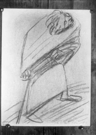 Ansteigender Wanderer, schräg nach oben blickend : Ansteigender Wanderer, schräg nach oben blickend. Kohlezeichnung; 346 x 264 mm (1925/1926; E. Barlach). Ernst Barlach Stiftung Güstrow XIII, 16