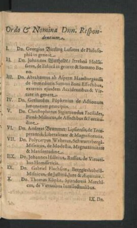 Ordo & Nomina Dnn. Respondentium.