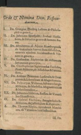 Ordo & Nomina Dnn. Respondentium.