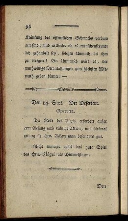 Den 14. Sept. Der Deserteur. Operette.