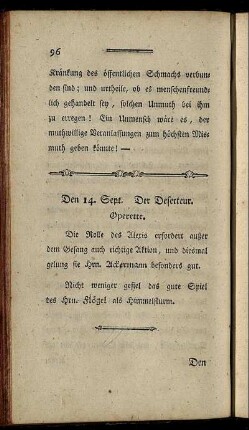 Den 14. Sept. Der Deserteur. Operette.