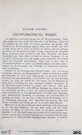Fünfter Vortrag: Sachforschung: Wesen