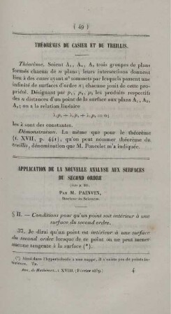 Application de la nouvelle analyse aux surfaces du second ordre.