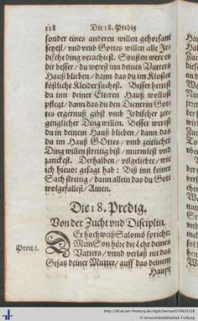 Die 18. Predig. Von der Zucht und Disciplin.
