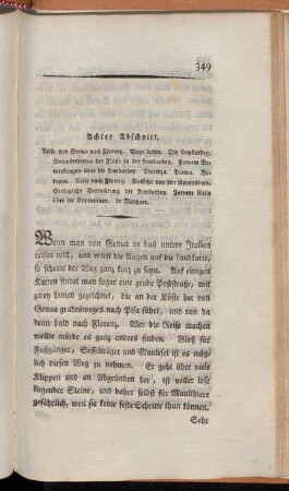 Achter Abschnitt. Reise von Genua nach Florenz. Wege dahin. Die Lombardey. Besonderheiten der Flüsse in der Lombardey. Fernere Bemerkungen über die Lombardey. Piacenza. Parma. Bologna. [...]