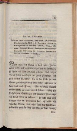 Achter Abschnitt. Reise von Genua nach Florenz. Wege dahin. Die Lombardey. Besonderheiten der Flüsse in der Lombardey. Fernere Bemerkungen über die Lombardey. Piacenza. Parma. Bologna. [...]