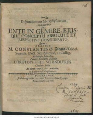 Disputationum Metaphysicarum Secunda De Ente In Genere, Eiusque Conceptu Absolute Et Respective Considerato