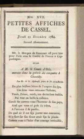 No XVII (Jeudi 23 Decembre 1784)