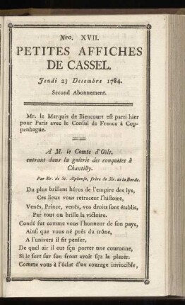 No XVII (Jeudi 23 Decembre 1784)
