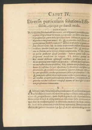 Caput IV. De Diversis particularis solutionis Effectibus, eiusque probandi modis.