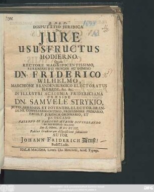 Disputatio Iuridica De Iure Ususfructus Hodierno