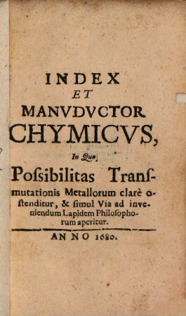 Index et manuductor chymicus