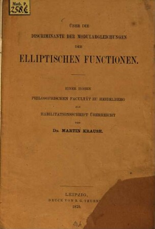 Über die Discriminante der Modulargleichungen der elliptischen Functionen