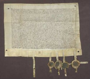 Erbhuldigungsrevers der Stadt Gemeinde Ettlingen als Leibeigene gegen Markgrafen Bernhard I. von Baden